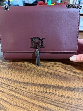 Badgley Mischka wine metal fringe crossbody bag  in vegan leather